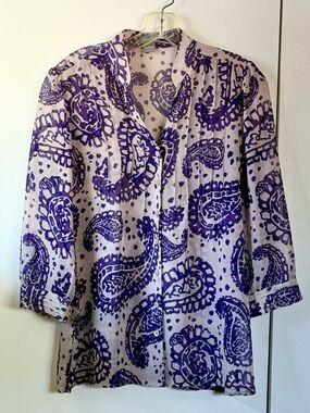 Ann Taylor Lavender and Purple Paisley Button-Down Blouse